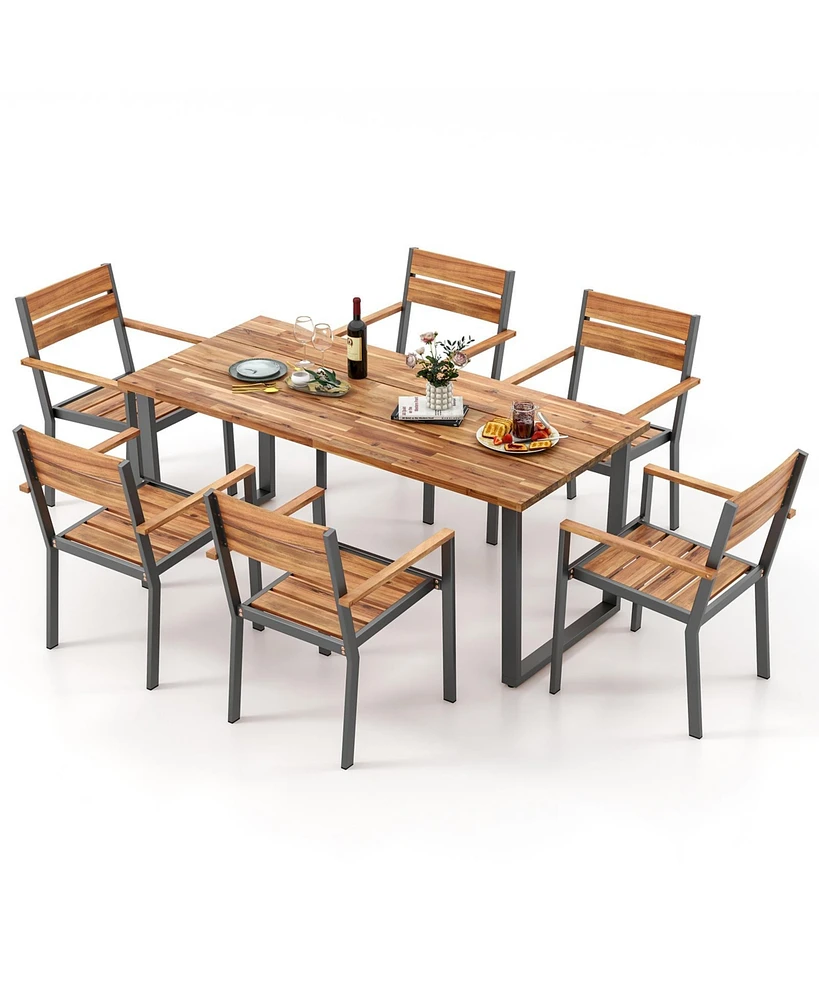 Gymax 7 Piece Patio Dining Set 69'' Rectangle Table w/ 6 Stackable Chairs