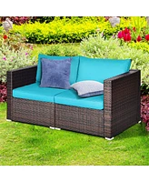 Gymax 4PCS Rattan Corner Sofa Set Patio Outdoor Furniture Set w/ Cushions
