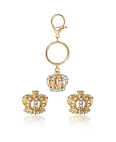 Juicy Couture Gold-Tone Crystal Crown Keychain & Earring Set