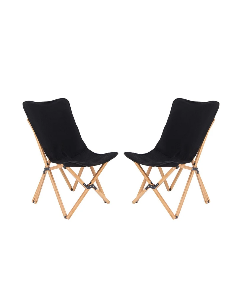 Set of 2 Wicker Dorm Chair with Storage Pocket for Camping and Fishing