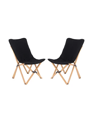 Set of 2 Wicker Dorm Chair with Storage Pocket for Camping and Fishing