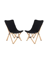 Set of 2 Wicker Dorm Chair with Storage Pocket for Camping and Fishing