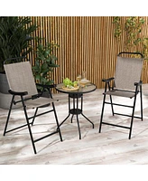 Patio Folding Bar Stool Set of 2 with Metal Frame and Footrest