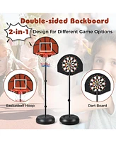 2-in-1 Height Adjustable Kids Basketball Hoop with Dart Board