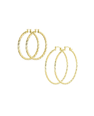 Bling Jewelry Set of 2 Rope Cable Wide Large Hoop Earrings Gold Plated 2 Inch & 2.25 Inch