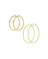Bling Jewelry Set of 2 Rope Cable Wide Large Hoop Earrings Gold Plated 2 Inch & 2.25 Inch