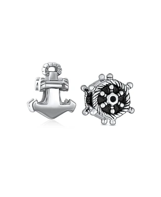 Bling Jewelry Set of 2 Nautical Boat Ship Wheel and Anchor Rope Charm Bead Sterling Silver