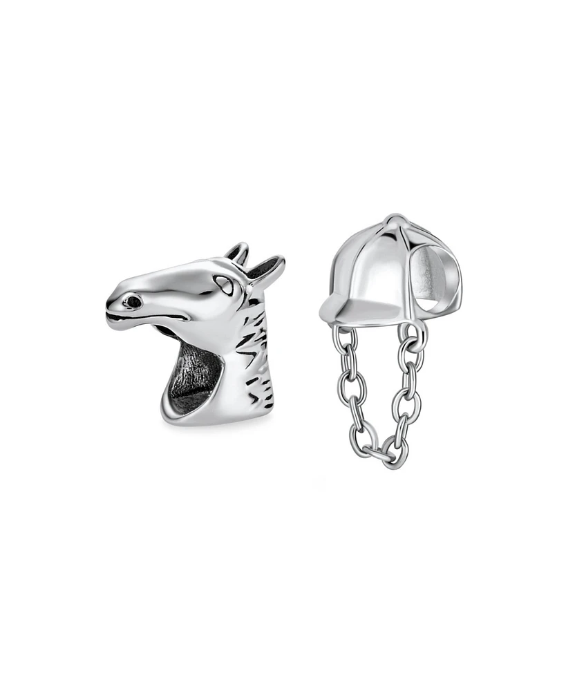 Bling Jewelry Set of 2 Western Horse and Jockey Equestrian Cap Hat Charm Bead Sterling Silver