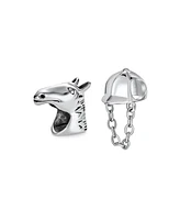 Bling Jewelry Set of 2 Western Horse and Jockey Equestrian Cap Hat Charm Bead Sterling Silver