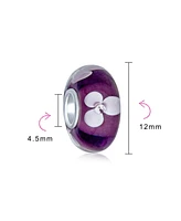 Bling Jewelry Set of 4 White Purple Flower Murano Glass Spacer Charm Bead Sterling Silver Core