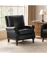 Traditional Raymond Genuine Leather Recliner with Classic Roll-arm