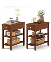 3-Tier Narrow End Table Set of 2 – With Drawer and Storage Shelves for Bedroom or Living Room Organization