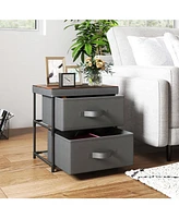2-Drawer Nightstand with Fabric Bins and Pull Handles – Set of 2 Bedroom Storage Solutions