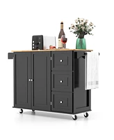 Kitchen Island Trolley Cart with Drop-Leaf Tabletop and Storage Cabinet – Space-Saving Rolling Cart for Cooking Prep