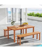 Patio Outdoor Solid Wood Dining Table with Umbrella Hole – Seats 6 for Backyard, Deck, or Garden