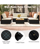 Gymax 5PCS Rattan Patio Conversation Sofa Set Outdoor Furniture Set w/ Cushions