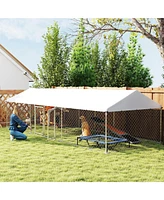 PawHut Two Room Outdoor Dog Kennel with Roof, Cover, 19.7' x 7.5' x 5.2'