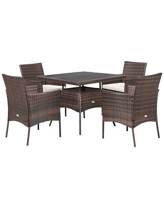 Gymax 5PCS Rattan Patio Dining Table Set Outdoor Furniture Set w/ 4 Seat Cushions