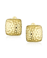 Bling Jewelry Geometric Casual Fashion Speckle Hammered Square Clip On Earrings Silver Gold Plated For Non Pierced Ears