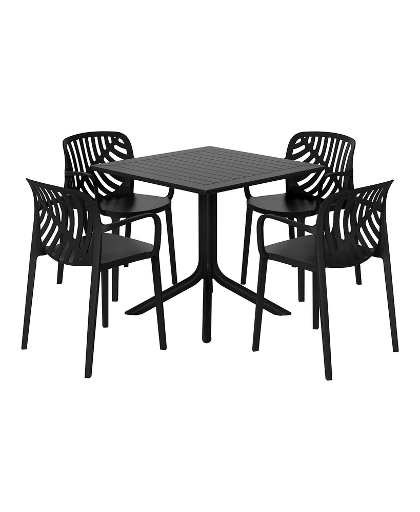 5-Piece Outdoor Square Patio Dining Table Set with Stackable Chairs