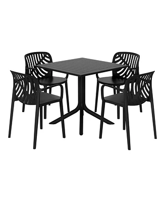 5-Piece Outdoor Square Patio Dining Table Set with Stackable Chairs