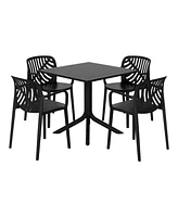 5-Piece Outdoor Square Patio Dining Table Set with Stackable Chairs