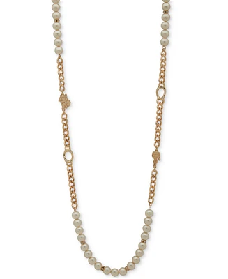 Karl Lagerfeld Paris Gold-Tone Pave, Imitation Pearl & Curb Chain 36" Strand Necklace