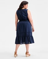 Style & Co Plus V-Neck Sleeveless Lace-Inset Midi Dress