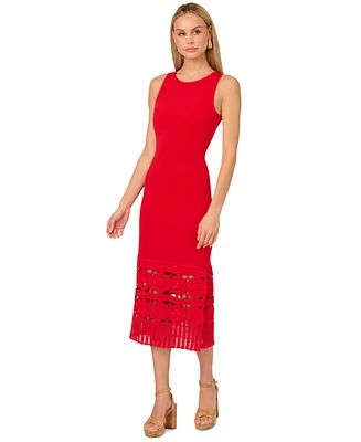 Adrianna by Papell Women's Knit Crochet Sleeveless Midi Dress