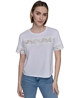 Karl Lagerfeld Paris Petite Short-Sleeve Cutout Knit Top