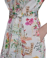 Karl Lagerfeld Paris Petite Short-Sleeve Multi-Print Shirtdress