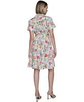 Karl Lagerfeld Paris Petite Short-Sleeve Multi-Print Shirtdress