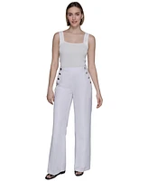 Karl Lagerfeld Paris Petite Button-Trim-Pocket Pants