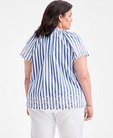 Style & Co Plus Size Striped Flutter-Sleeve Top, Exclusively at Macy's