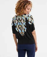 Jm Collection Women's Printed Split-Neck Elbow-Sleeve Top, Exclusively at Macy's