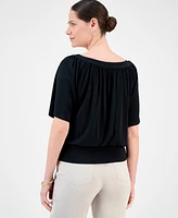 Jm Collection Women's Split-Neck Banded Bottom Top, Exclusively at Macy's