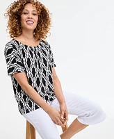 Jm Collection Women's Printed Scoop-Neck Short-Sleeve Top