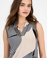 Anne Klein Women's Printed Triple-Pleat V-Neck Top