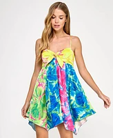 Seni & Cade Juniors' Printed Tie-Front Fit Flare Dress