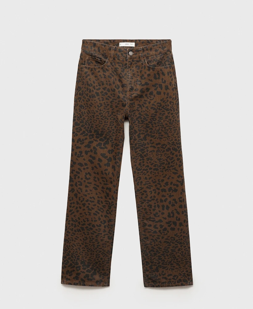 Mango Women's Leopard-Print Straight Jeans