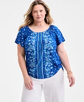 Style & Co Plus Printed Scoop-Neck Shirred Top