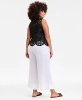 On 34th Trendy Plus Size Crochet Scalloped Tank Top Cotton Gauze Smocked Waist Wide Leg Pants Exclusively At Macys