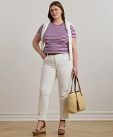 Lauren Ralph Lauren Plus Size Striped Stretch Cotton Crewneck Tee