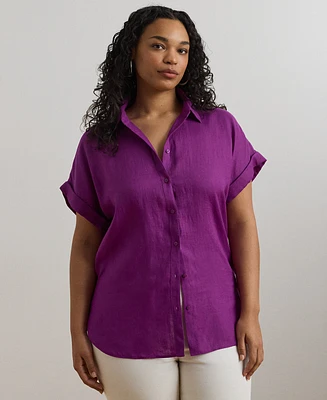 Lauren Ralph Lauren Plus Size Relaxed-Fit Linen Short-Sleeve Shirt