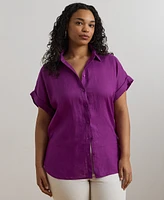 Lauren Ralph Lauren Plus Size Relaxed-Fit Linen Short-Sleeve Shirt