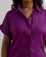Lauren Ralph Lauren Plus Size Relaxed-Fit Linen Short-Sleeve Shirt