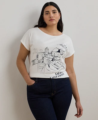 Lauren Ralph Plus Cotton-Blend Jersey Graphic Tee