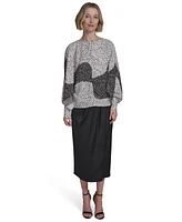 Halston Women's Printed Boat-Neck Blouson-Sleeve Top