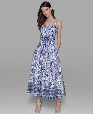 Karl Lagerfeld Paris Women's Floral-Print Square-Neck Midi Dress