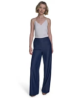 Halston Women's Denim-Like Mid-Rise Wide-Leg Pants